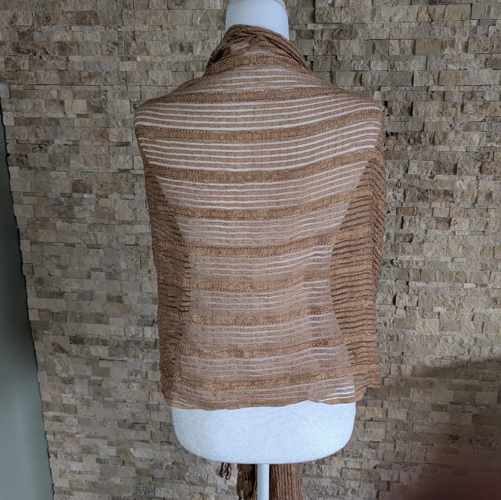 Camel Tan Boho Textured Fringe Shawl Sheer Lightweight Neutral Scarf Eco Fairy